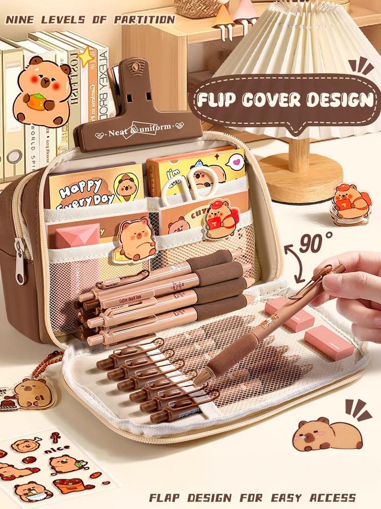 Kawaii Large Capacity Pencil Cases For School Bag Pouch Box 3 Compartments Supply Supplies Girl Boy Kit Cute Stationery Zippers