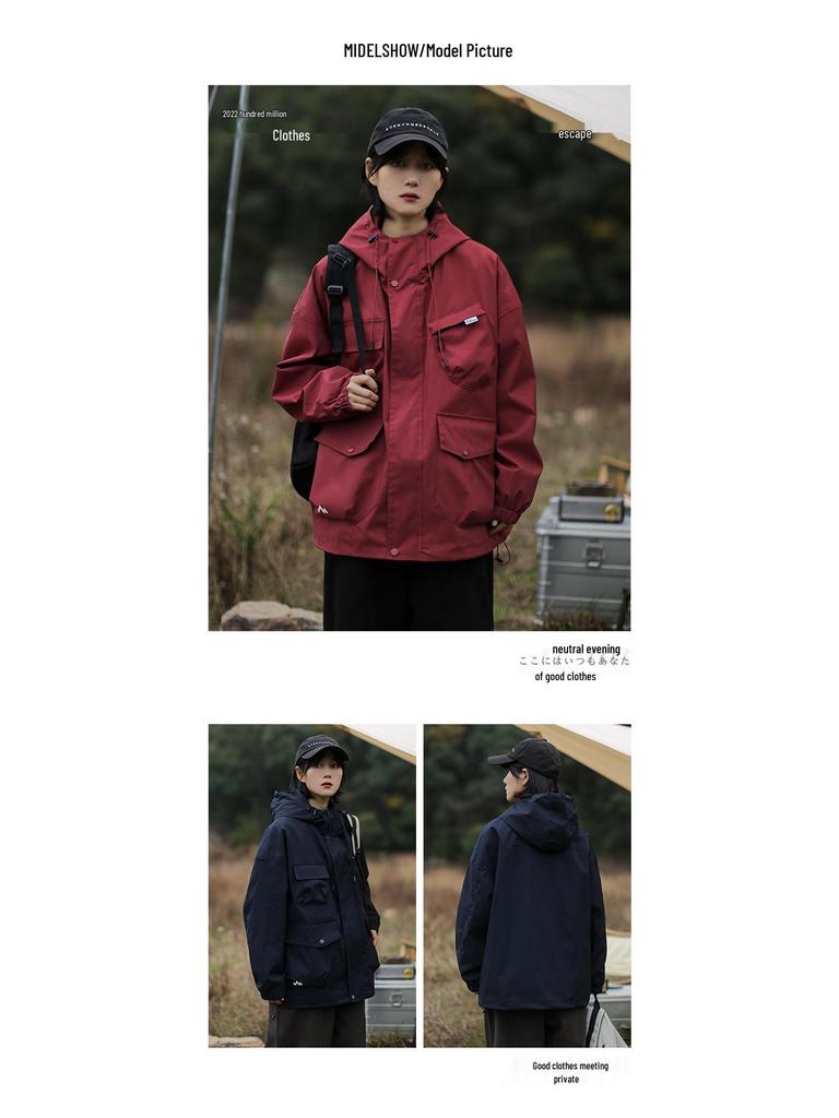 Unisex Japanese Workwear Windbreaker: Spring/Autumn Multi-Pocket Casual Hooded Jacket