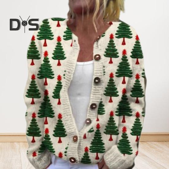 Jachetă cardigan pentru femei, imprimare 3D de Crăciun, cu un singur piept, gât rotund, mâneci lungi, pulover pentru școală de vacanță și navetă