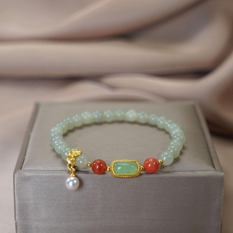 Ice Blue Hetian Jade Bracelet for Women - Elegant Bead String Jewelry, 2024 New Style