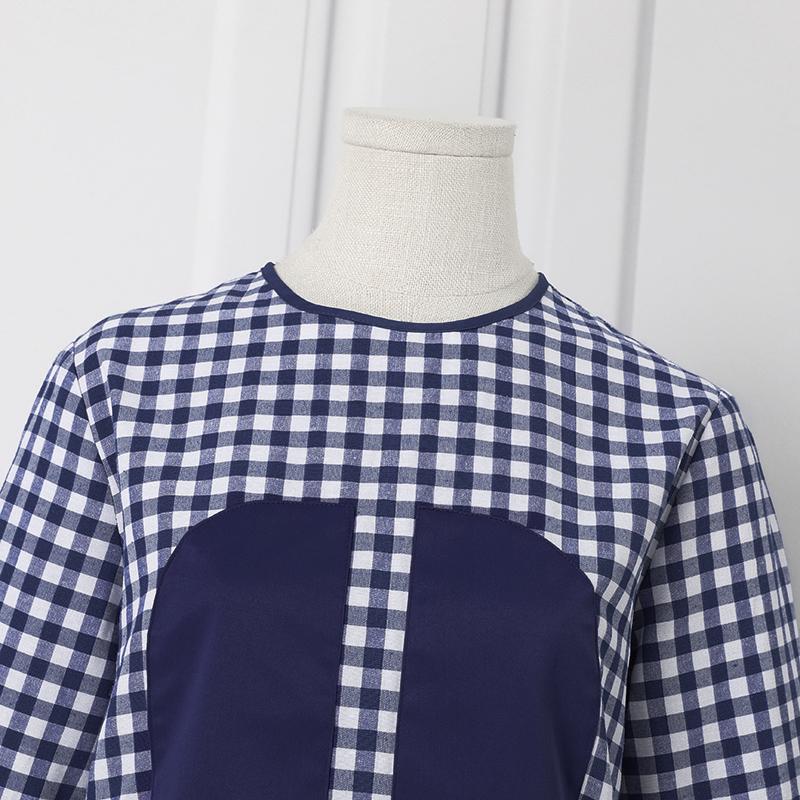 Damen Sommer Große Größe Rundhals Langarm Plaid Lose Tops und Hosen Set