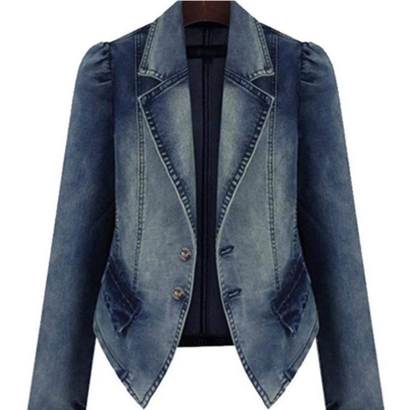 Women Pocket Button Denim Jacket Patchwork Turn-Down Collar Femme Jeans Coat Autumn Fashion Outwear