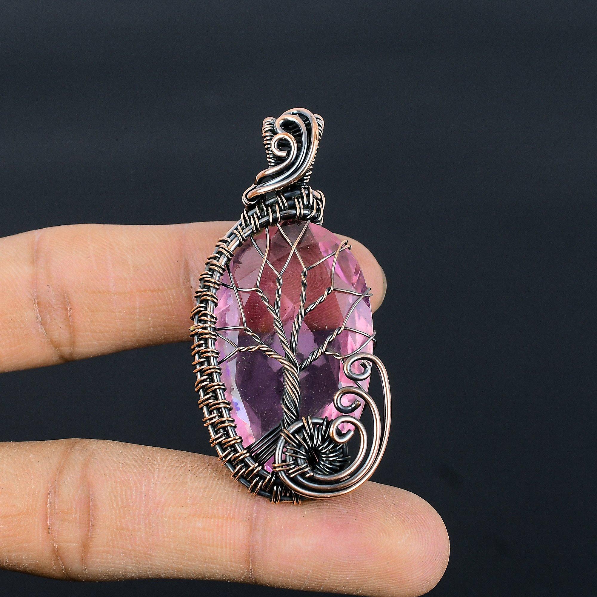 

Tree Of Life Pink Kunzite Pendant Gemstone Jewelry, 999 Copper Wire Wrapped Pendant, Handmade Jewelry Birthstone Pendant, Gift For Him 2.55 Inches