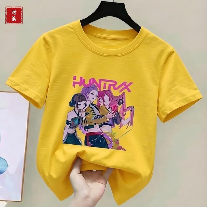 Childrens Kpop Demon Hunter Tshirt girls shortsleeved Tshirt childrens Saja Tshirt childrens casual clothing