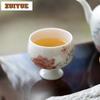 90ml Hand Drawn Peony Flower Teacup Arita Porcelain High Footed Tea Bowl Master Cup Meditation Cup Coffee Mug Tea Ceremony Gift