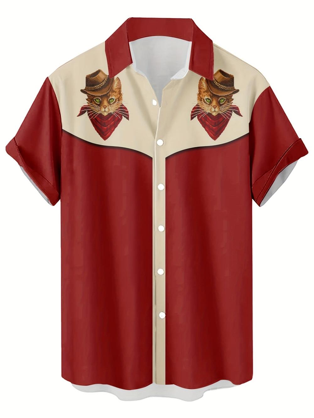 Fashion Men s Cowboy Cat Shirts Summer Casual Breathable Short-Sleeved Loose 3D Print Hawaiian Shirts New Outdoor Men s Clothing S