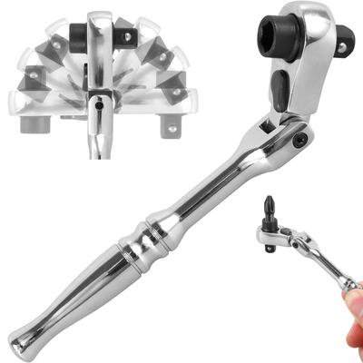 Mango de carraca de acero al cromo vanadio 2 en 1 multipropósito cabeza reversible resiliente llave de carraca mango de carraca de accionamiento de 1/4''