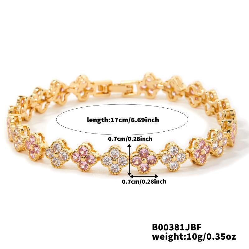 Light Luxury Colorful Zircon Flower Charm Trendy 18K Gold Plated & Rhodium Plated Women's 17cm Rainbow Tennis Bracelet