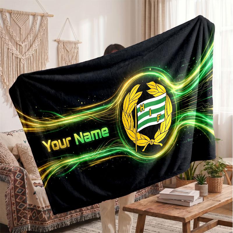 Hammarby Personalized Fleece Blanket With Football Logo, Custom Name Text Soft Warm Home Throw Blanket