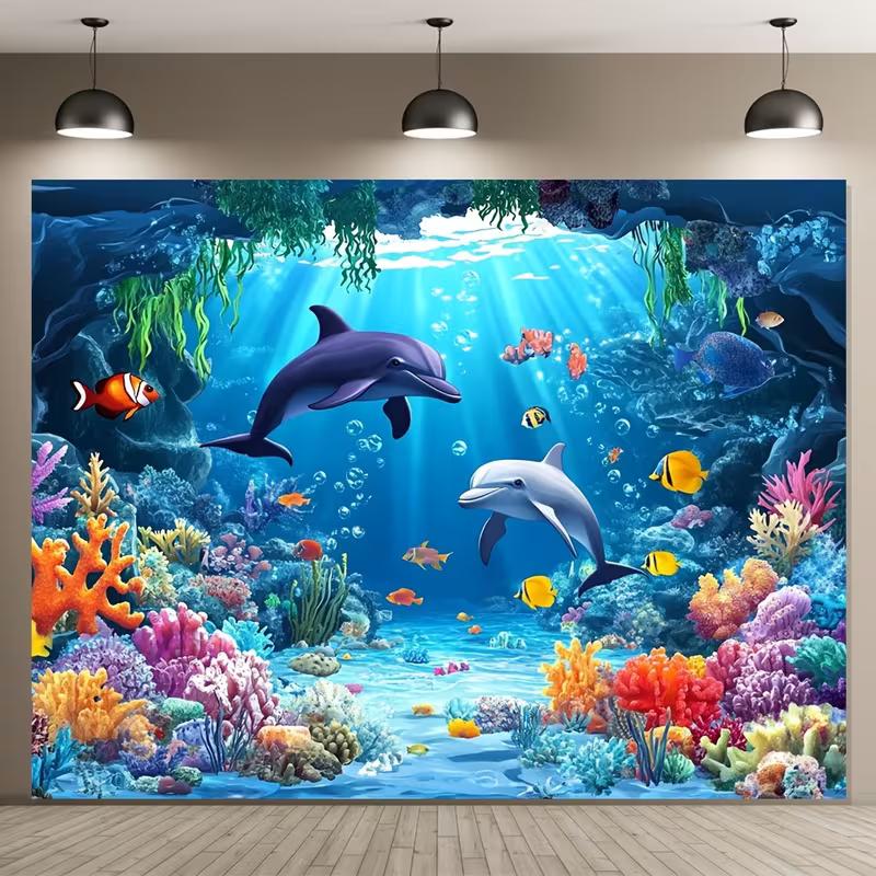 2D Ocean Dolphin Fish Backdrop Cloth for Home Decor