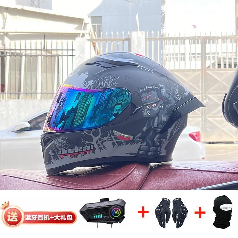 Full Face Motorcycle Helmet With Rear Wing Bluetooth Headset Men All Season Electric Bike Motorbike Riding Safety Gear
