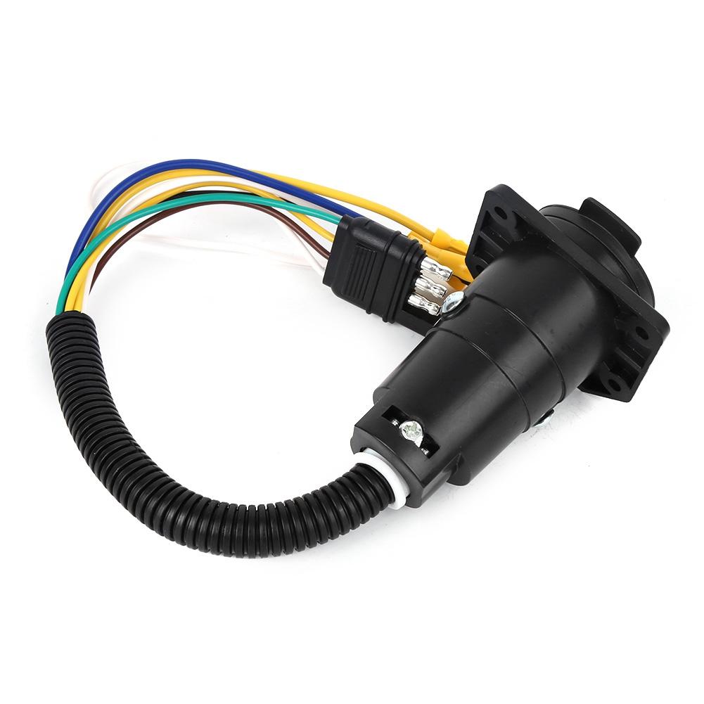 

4 Way Flat to 7 Way Round Connect Cable US Type RV Wiring Truck Trailer Plug Hitch W Bracket 6 24V