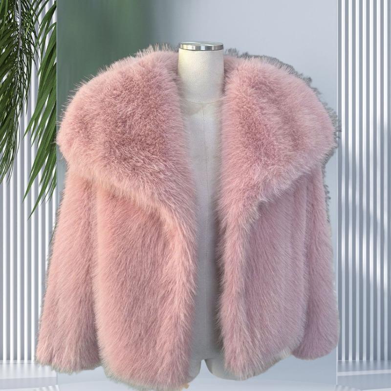 Wind Autumn and Winter Navy Collar Imitation Fur Jacket Women's Padded Plush Imitation Fox Fur Coat Loose Cotton Coat