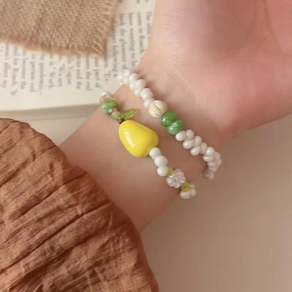 Lovely Design Pear Bead Charm Bracelet Handmade Fruit Beaded Bracelet New Bohemia Beaded Bracelet