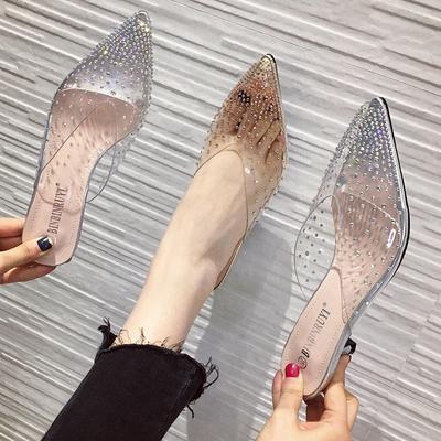Fashion Netcelebrity Transparent Crystal Peep Toe Slingback Woman Pumps Gold/silver Slip On Slides Clear Thin High Heels Shoes Women2025