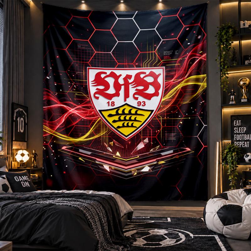 Wall Hanging Tapestry VfB Stuttgart Football Print Cloth for Living Room Bedroom Home Decor