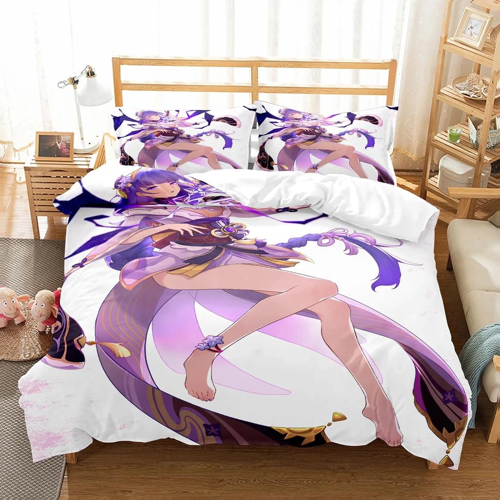 Anime Girl Genshin Impact Beelzebul Bedding Collection Duvet Cover Bed Collection Quilt Cover Pillowcase Comforter King Queen Size Boys Adult