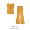 Kaslead New Women Clothes Western Style Fashion V-neck Sleeveless Top Trousers 3641302 3641384