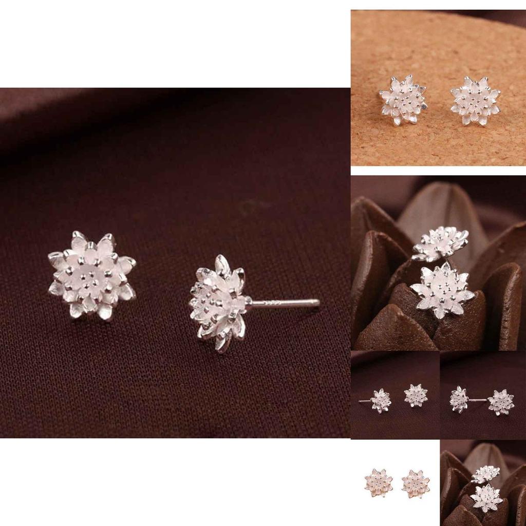 Elegant Women's Silver Plated Lotus Flower Ear Stud Earrings Jewelry For All Occasions