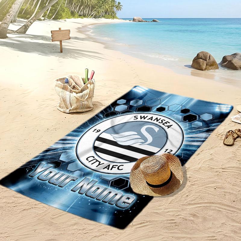 Swansea City FC Personalisiertes Bedrucktes Strandtuch Fußballlogo Unterstützung Benutzerdefinierter Name Text Absorptionsfähiges Handtuch für Sport Reisen Besonderes Geschenk