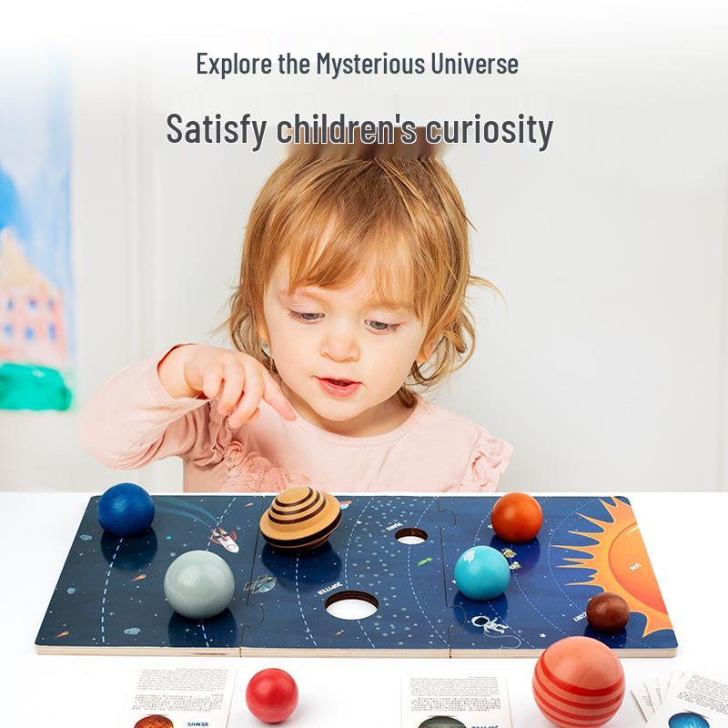 Montessori Wooden Solar System Puzzle - Eight Planets Educational Matching Board for Children