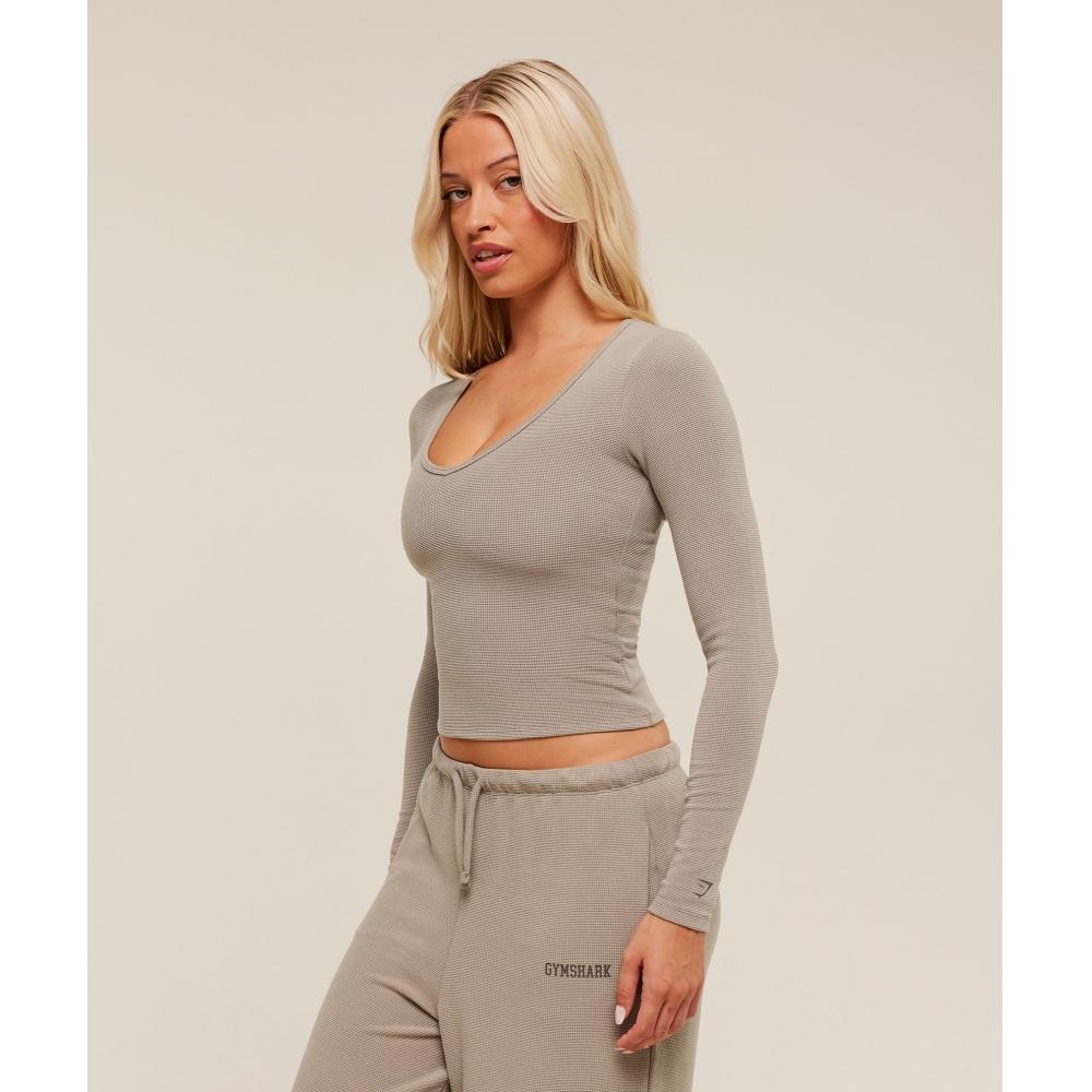 Gymshark Waffle Long Sleeve Top Lifestyle Brown B2c8p Nc0s