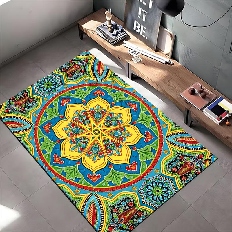 Colorful Mandala Pattern Carpet with Bohemian Style for Living Room Suitable for use as an anti-slip for living room bedroom sofas