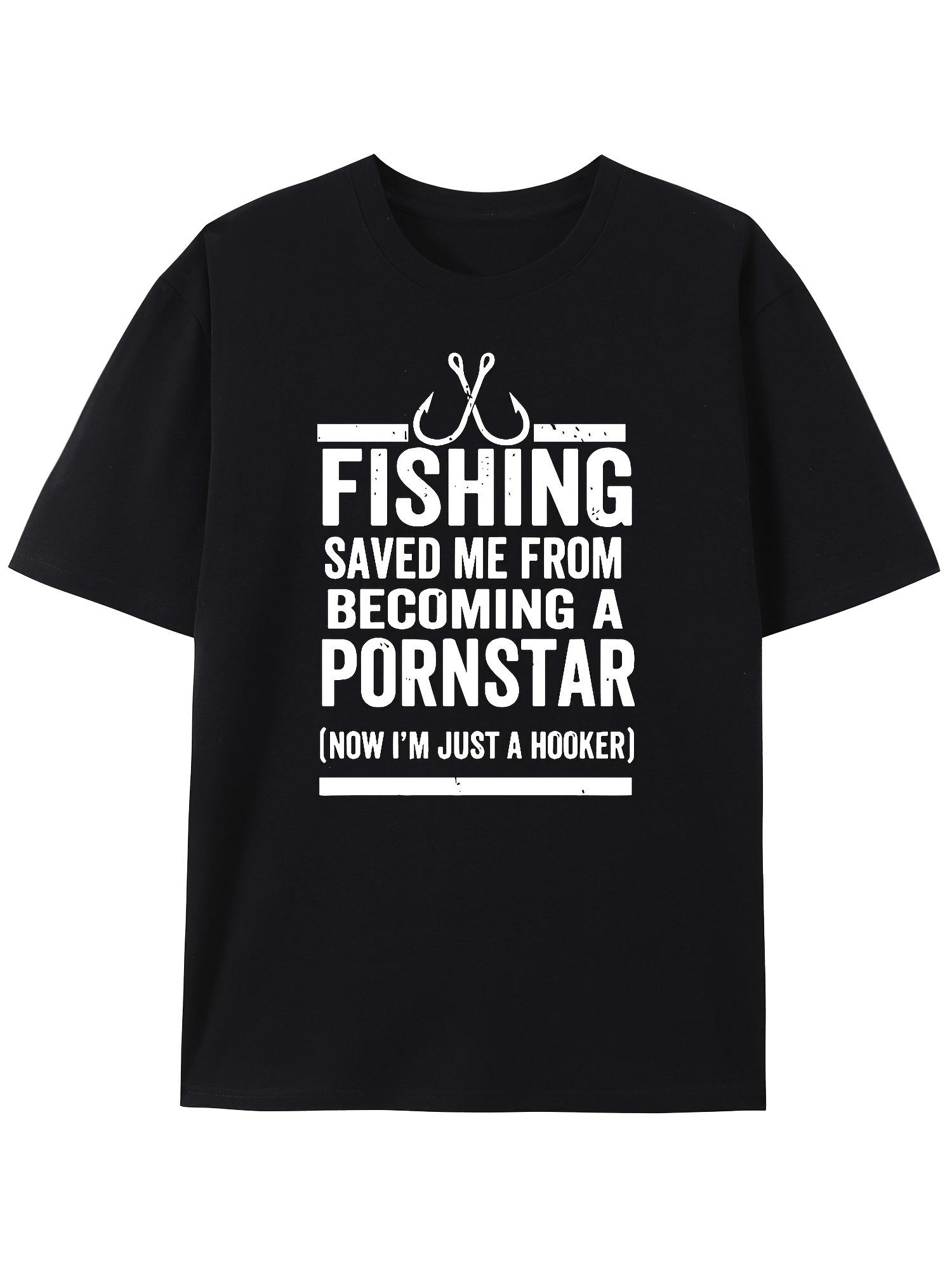 Humorous Fishing T-shirt - Fishing Saved Me Graphic Print M