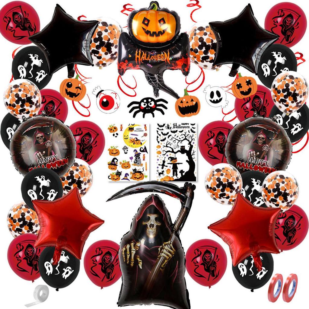 Halloween Ghost Festival Party Decoration Set: Aluminum Foil Balloons & Stickers