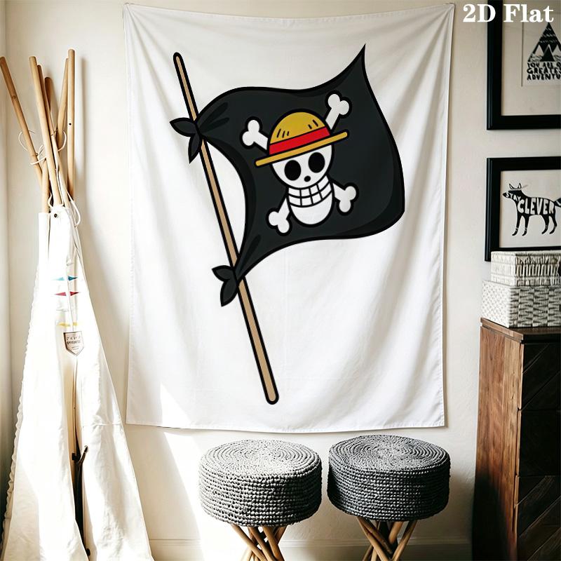 One Piece Straw Hat Pirates Wall Tapestry Aesthetic Wall Hanging Printed Fabric Blanket Decorative Tapestries For Bedroom Living Room Home Decor