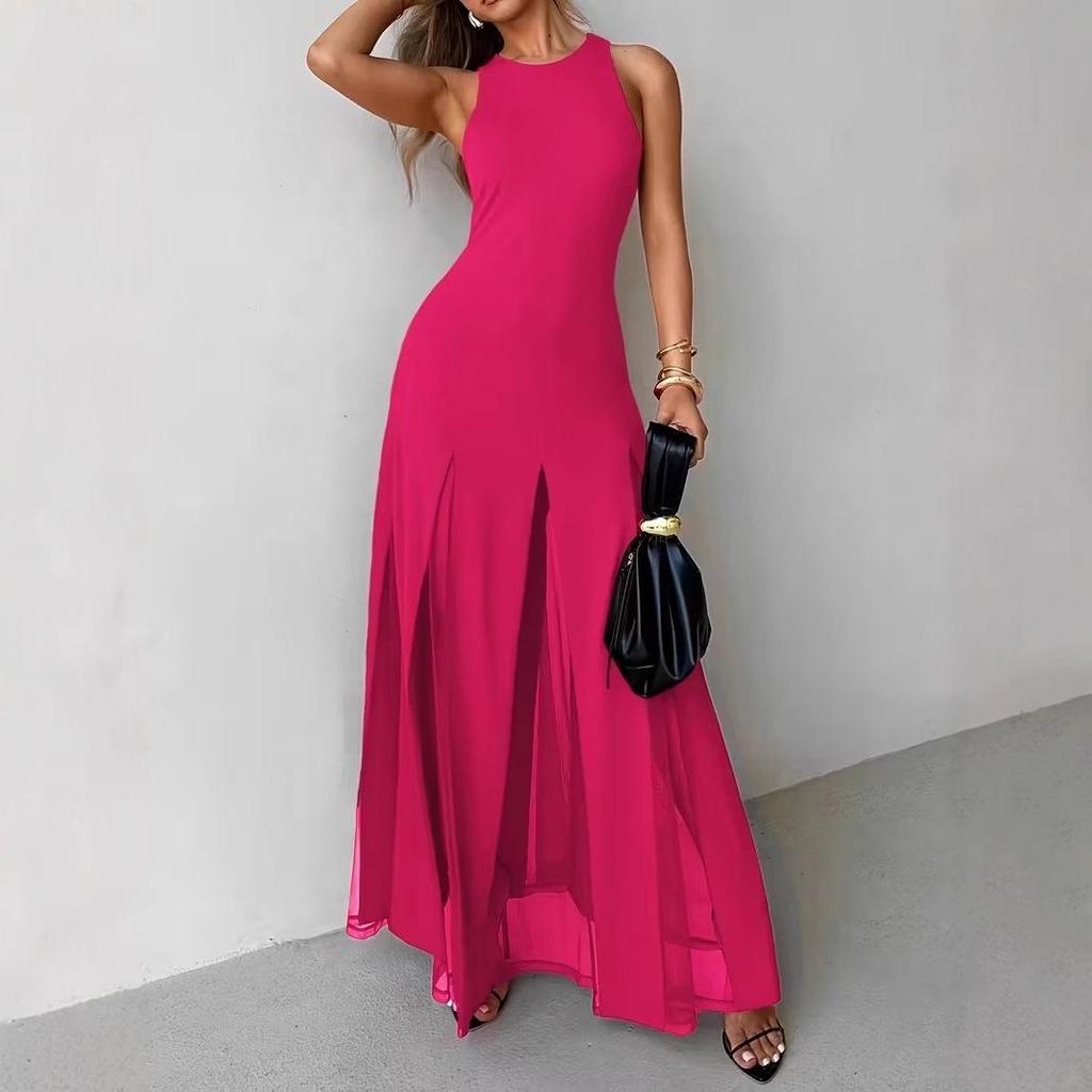 Elegante Zomer Mouwloze Doorzichtige Split Zoom Lange Jurk voor Dames