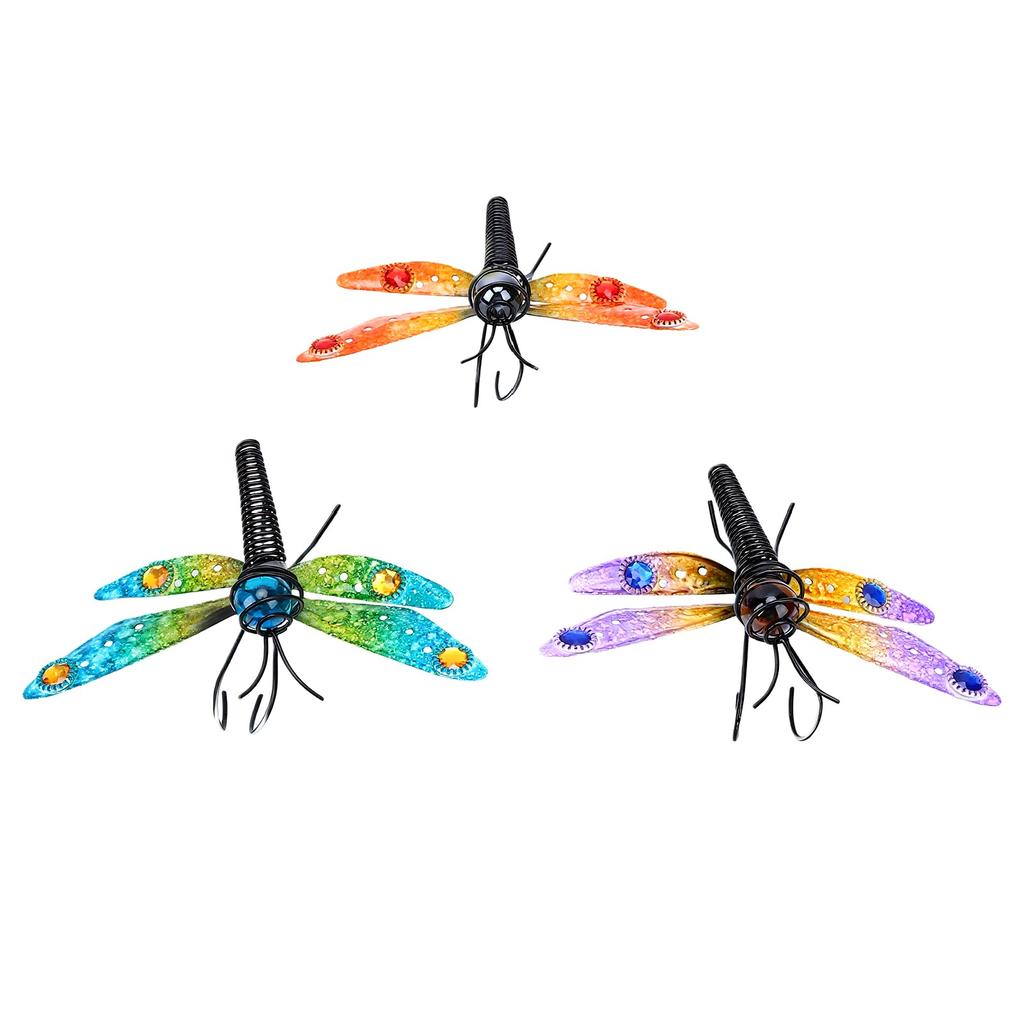 3pcs Plant Pot Decorations Eye Catching Iron Stained Glass Plant Pot Ornament for Garden Balcony Colorful Dragonfly