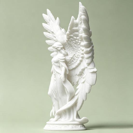 3D Printed Angel Figurine with Large Wings, White Matte Angel Statue, Aesthetic Minimalist Angel Sculpture for Home Office Desktop Bookshelf Decor