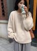 Women's Chunky Knit Cashmere Wool Sweater - Autumn/Winter Round Neck Loose Fit with Rolled Hem