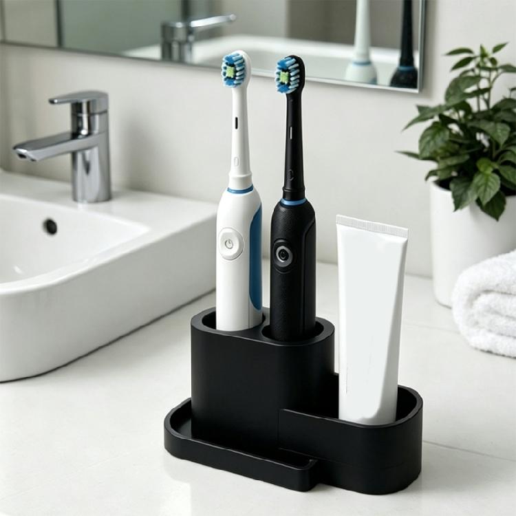 Dorm Bathroom Toothbrush Holder Plastic Counter Stand, Electric Brush Storage Holder for Small Sink Home Spaces