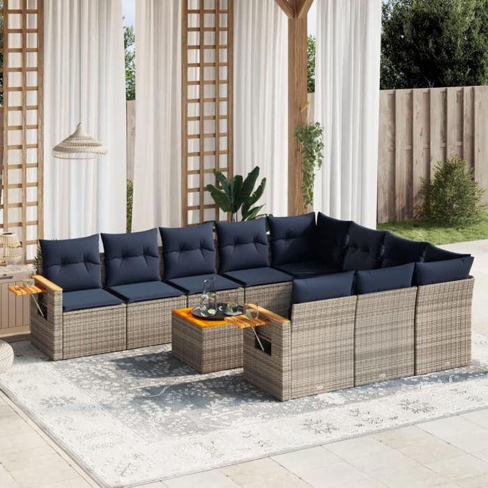 VidaXL Salon de Jardin avec Coussins 11 pcs, Canapés de Patio, Ensemble de Meubles, Mobilier de Terrasse Exterieur, Gris 3227188