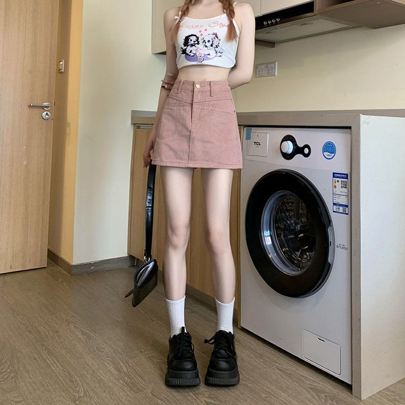 Denim Skirt A Line High Waist Slim Fit With Vintage Wash For Casual Wear