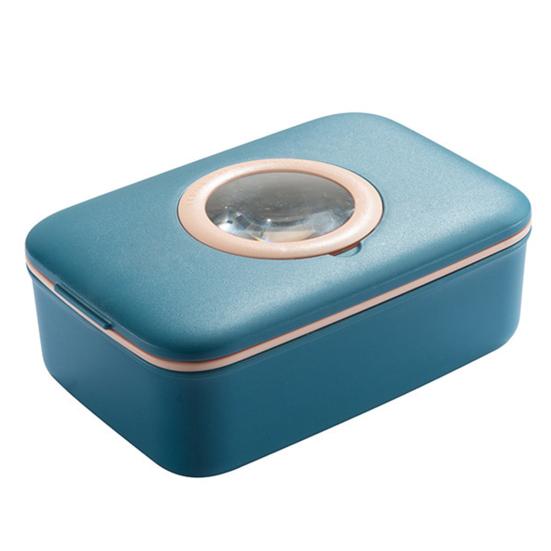 

Швейная корзина с увеличительным стеклом, двухслойная коробка для хранения вышивки из полипропилена для дома синий