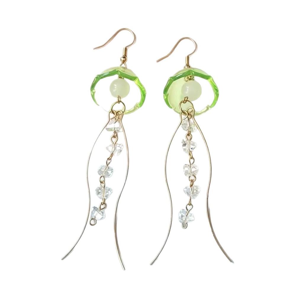 Ocean Series Dreamy Jellyfish Slimming Crystal Tassel Earrings for Girls