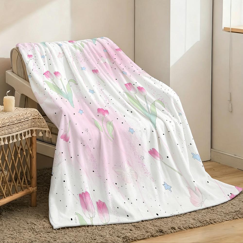 flowers cute Throw Lightweight 240g Flannel Blanket Soft Skin-friendly for Summer Cooling