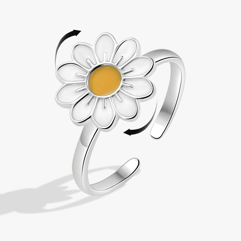Mote Fidget Spinner Ring Angst for Kvinner Flere Krystall Solsikke Fingerringer Roter Anti Stress Zirkon Bryllupsgave