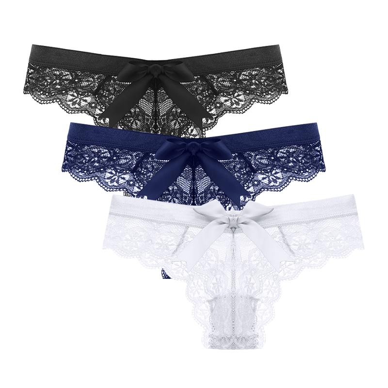Sexy Lace Thongs Kvinner Tilbake Søt Sløyfe Truser Sømløse Bikinier Dame Undertøy