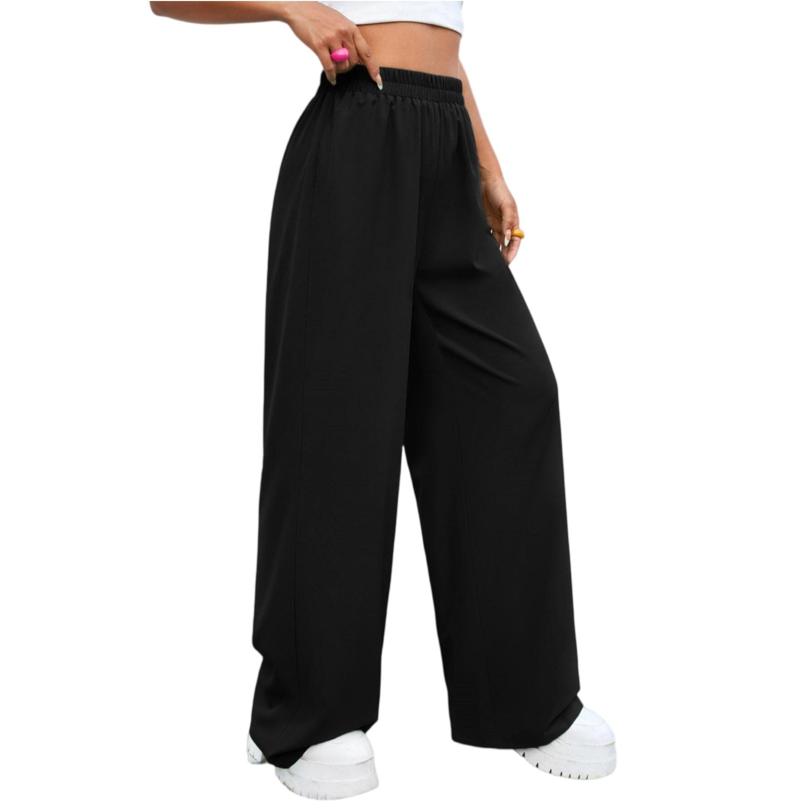 Fashionable Women s Casual Loose-fitting Slimming Mid-waist Straight Leg Pants For Yoga And Fitness S чёрный
