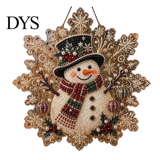 Festive Home Decor Accents Christmas Faux Pearl Art Hanging Ornament Kit, DIY Beads Painting Ornaments Suncatcher, Snowflake Shape Acrylic Board with