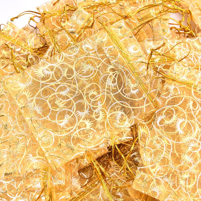 100Pcs Champagne Eyelash Organza Drawstring Pouches Jewelry Wedding Gift Bags