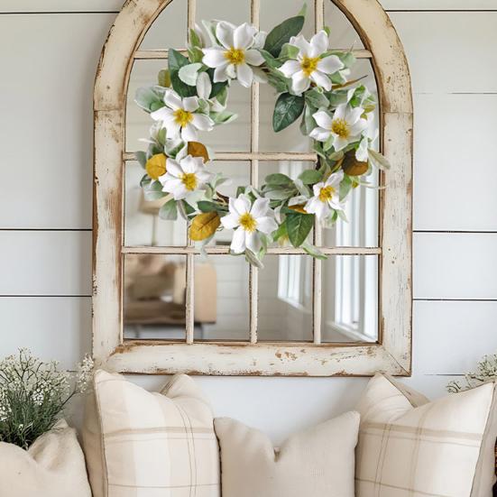 Guirlanda Artificial de Magnólia de 15 Polegadas para Porta da Frente Primavera Verão Guirlanda Floral Falsa com Folhagem para Varanda Entrada Sala de Estar Decoração de Parede