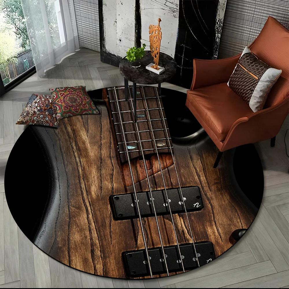 3D Electric Guitar Classical Guitar Music Round Carpet Rug for Living Room Bedroom Child Decor,Pet Area Rug Non-slip Floor Mat