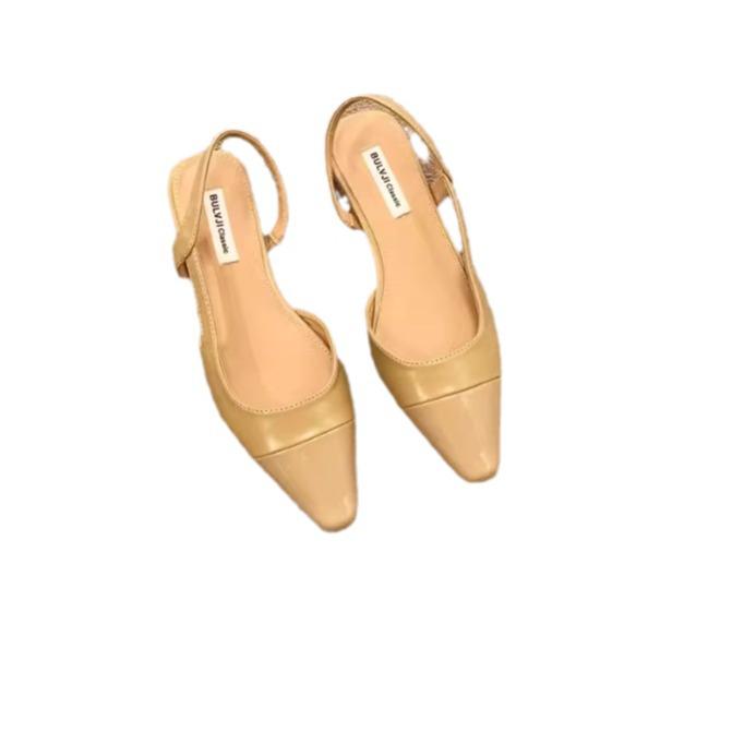 Women's French-Style Nude Pointed Toe Chunky Heel Sandals