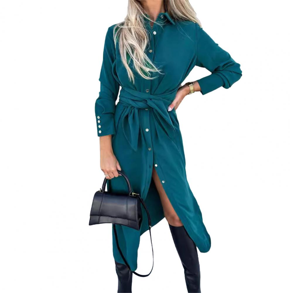 

Женское хлопковое платье макси на пуговицах с длинным рукавом и лацканами, длинное платье с шнуровкой на талии, женские халаты S