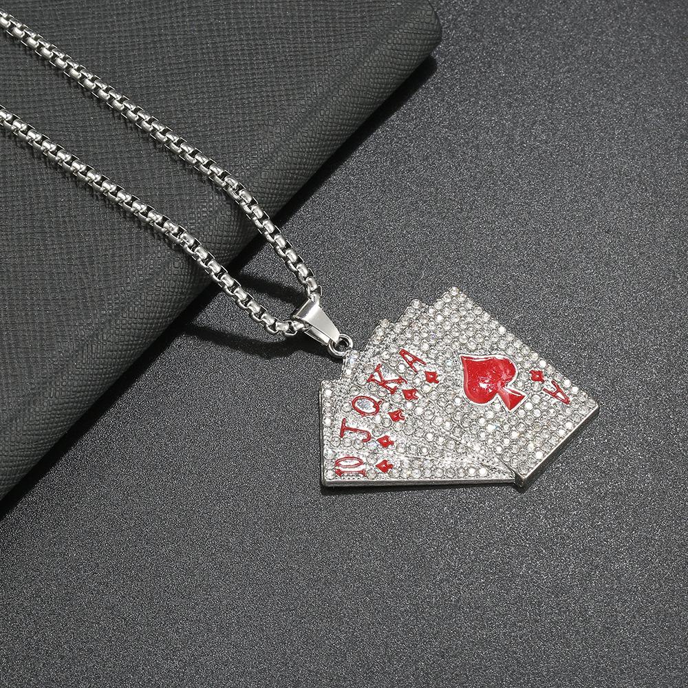 Personality Atmospheric Trend Titanium Steel Sweater Necklace Hip Hop Playing Card Pendant Men'S And Women'S Versatile Sweater Chain Accessories